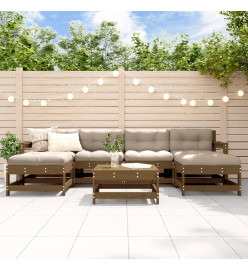 Salon de jardin 7 pcs Marron miel Bois de pin massif