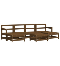 Salon de jardin 7 pcs Marron miel Bois de pin massif