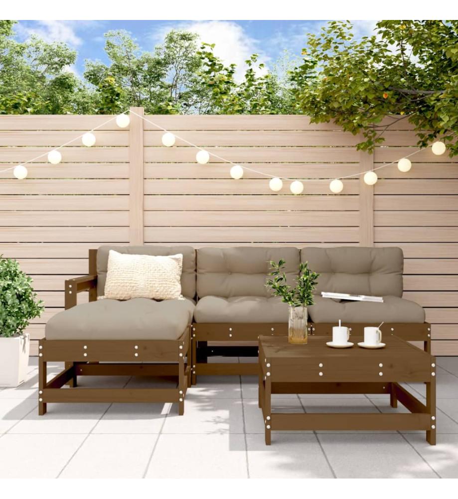 Salon de jardin 5 pcs marron miel bois de pin massif Salon de jardin 5 pcs marron miel bois de pin massif