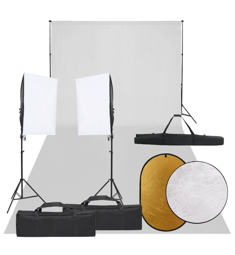 Kit de studio photo avec éclairage toile de fond et réflecteur