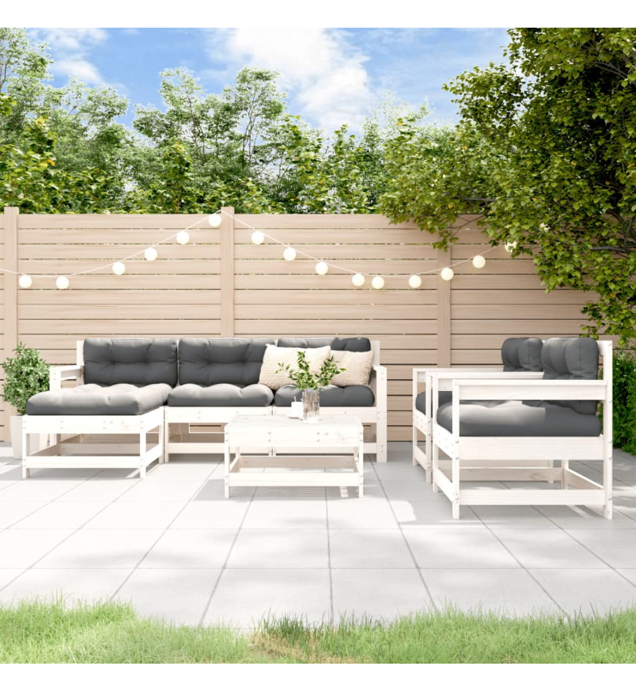 Salon de jardin 7 pcs Blanc Bois de pin massif Salon de jardin 7 pcs Blanc Bois de pin massif