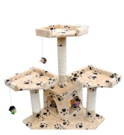 Arbre à chat 170 cm en beige avec motif d'empreinte de patte2 niches