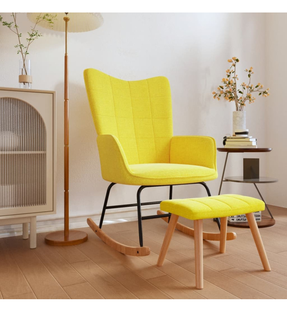 Chaise à bascule avec tabouret Jaune moutarde Tissu