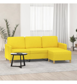 Canapé à 3 places avec repose-pieds Jaune clair 180 cm Tissu