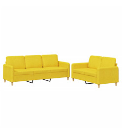 Ensemble de canapés 2 pcs avec coussins Jaune clair Tissu