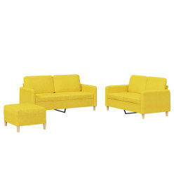 Ensemble de canapés 3 pcs avec coussins Jaune clair Tissu