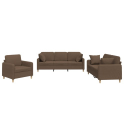 Ensemble de canapés 3 pcs avec coussins marron tissu