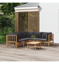 Salon de jardin 6 pcs avec coussins gris foncé bambou