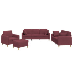 Ensemble de canapés 4 pcs avec coussins rouge bordeaux tissu