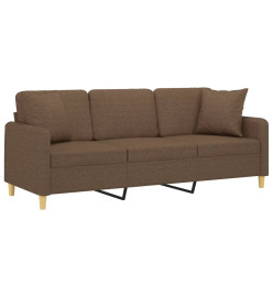 Canapé 3 places avec oreillers décoratifs marron 180 cm tissu