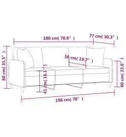 Canapé 3 places avec oreillers jaune clair 180 cm tissu