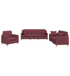 Ensemble de canapés 3 pcs avec coussins rouge bordeaux tissu