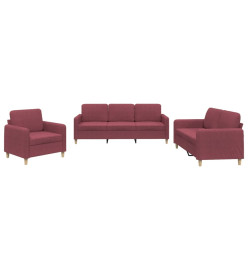 Ensemble de canapés 3 pcs avec coussins Rouge bordeaux Tissu