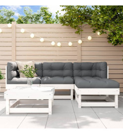 Salon de jardin 5 pcs blanc bois massif de pin
