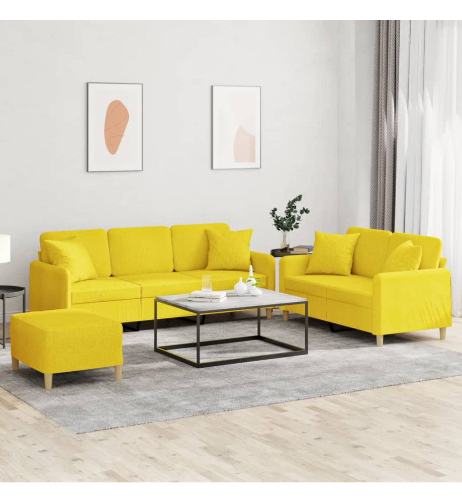 Ensemble de canapés 3 pcs avec coussins jaune clair tissu