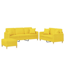 Ensemble de canapés 3 pcs avec coussins jaune clair tissu