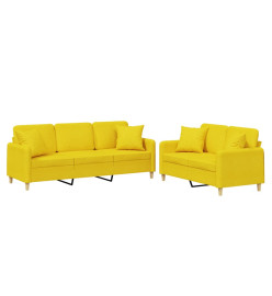 Ensemble de canapés 2 pcs avec coussins jaune clair tissu