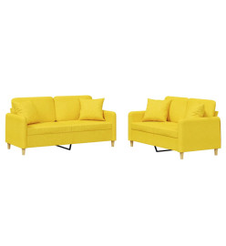 Ensemble de canapés 2 pcs avec coussins jaune clair tissu