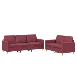 Ensemble de canapés 2 pcs avec coussins Rouge bordeaux Tissu