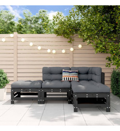 Salon de jardin 4 pcs noir bois massif de pin