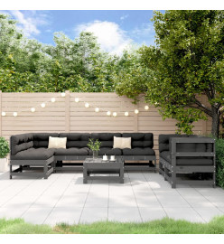 Salon de jardin 8 pcs Gris Bois de pin massif