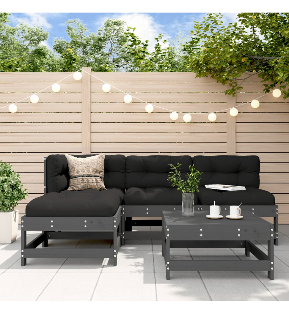 Salon de jardin 5 pcs gris bois massif de pin Salon de jardin 5 pcs gris bois massif de pin