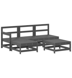 Salon de jardin 5 pcs gris bois massif de pin
