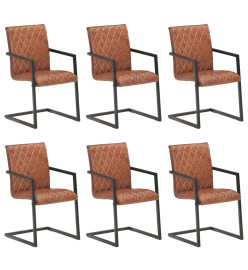 Chaises à manger cantilever lot de 6 marron cuir véritable