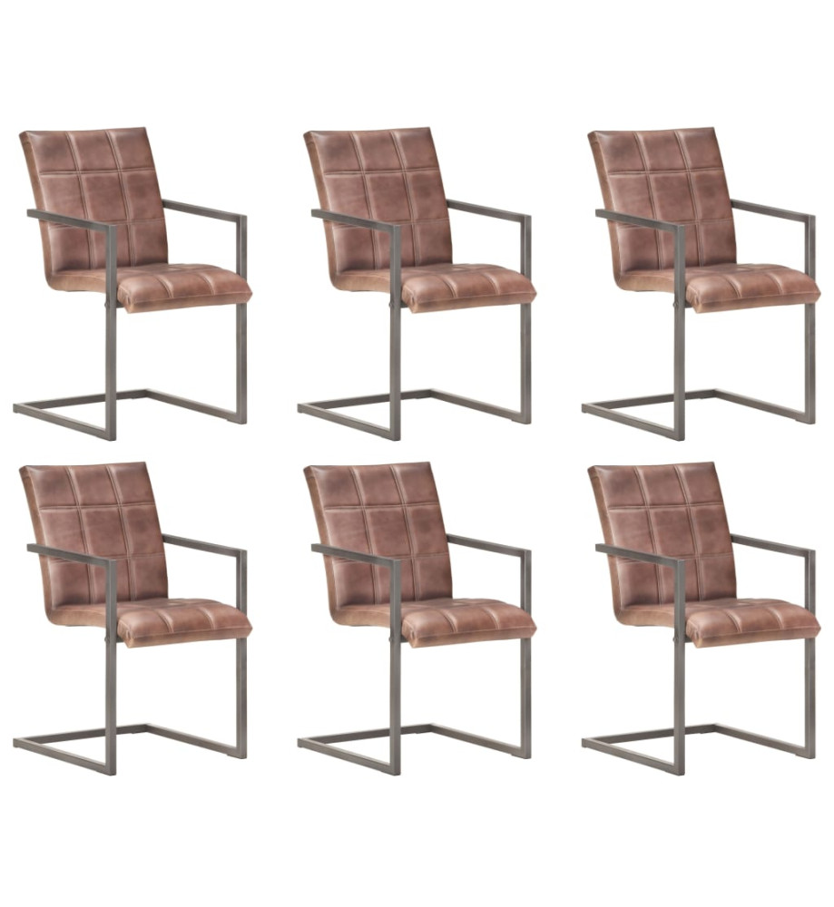 Chaises à manger cantilever lot de 6 marron cuir véritable