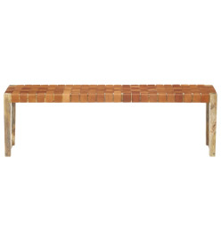 Banc 150 cm Marron Cuir véritable et bois de manguier massif