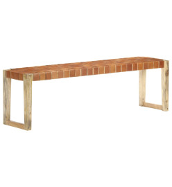 Banc 150 cm Marron Cuir véritable et bois de manguier massif