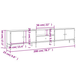 Meuble TV à tiroir chêne sonoma 200x25x44 cm bois d'ingénierie