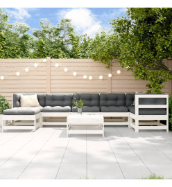 Salon de jardin 8 pcs Blanc Bois de pin massif