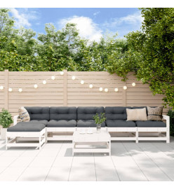 Salon de jardin 7 pcs Blanc Bois de pin massif