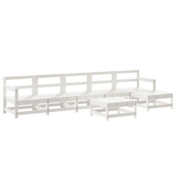 Salon de jardin 7 pcs Blanc Bois de pin massif