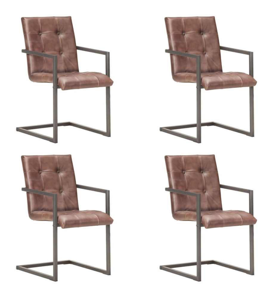 Chaises à manger cantilever lot de 4 marron cuir véritable