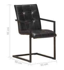 Chaises à manger cantilever lot de 6 noir cuir véritable