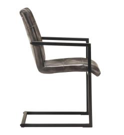 Chaises à manger cantilever lot de 6 gris cuir véritable