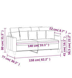 Canapé à 2 places Crème 140 cm Velours