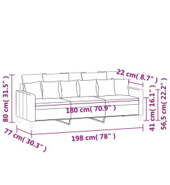 Canapé à 3 places Noir 180 cm Velours