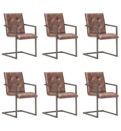 Chaises à manger cantilever lot de 6 marron cuir véritable