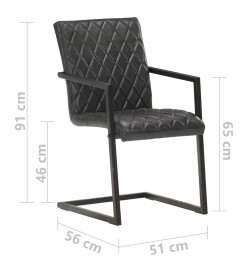 Chaises à manger cantilever lot de 6 noir cuir véritable