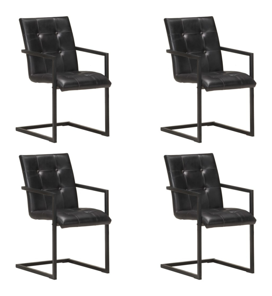 Chaises à manger cantilever lot de 4 noir cuir véritable