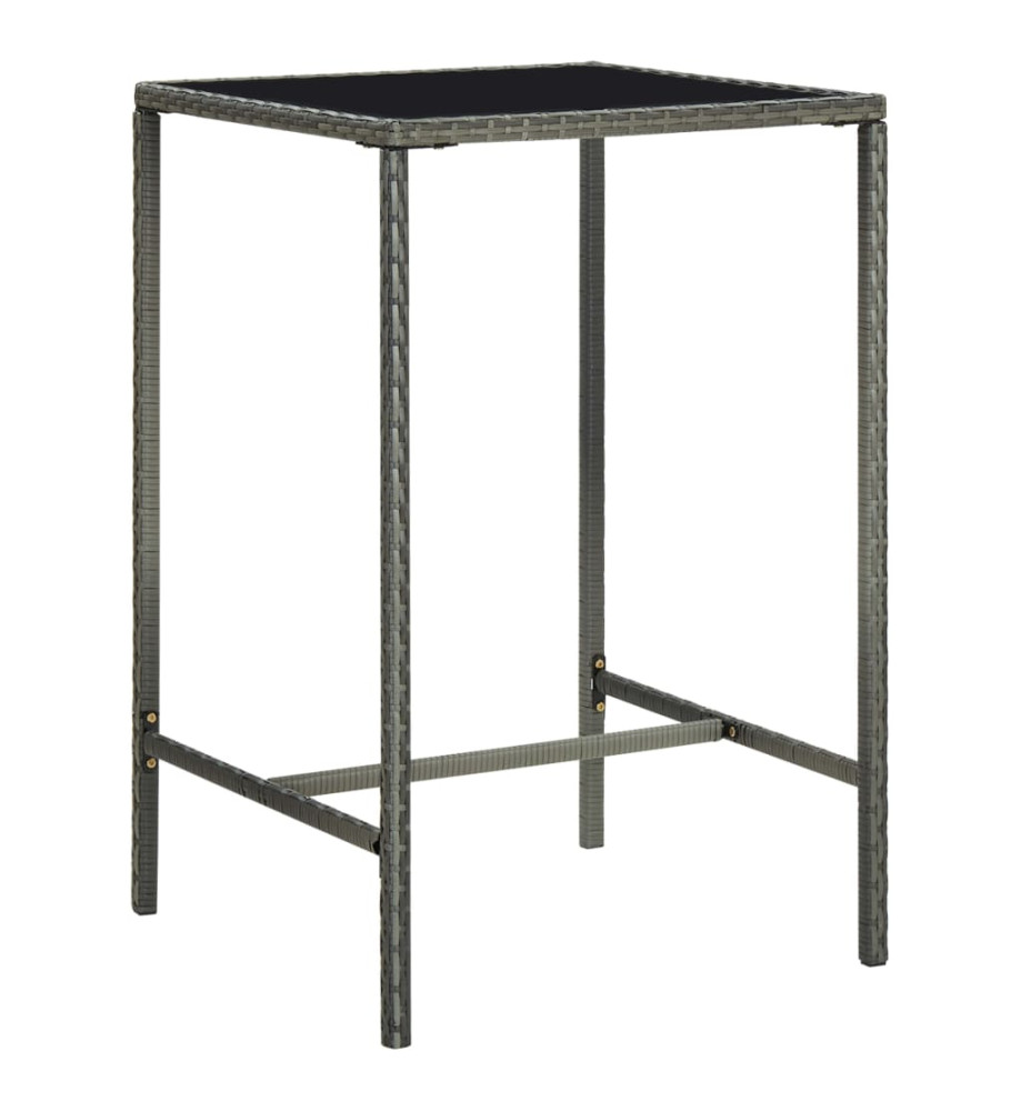 Table de bar de jardin Gris 70x70x110cm Résine tressée et verre Table de bar de jardin Gris 70x70x110cm Résine tressée et verre