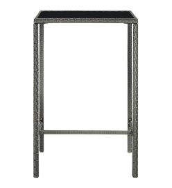 Table de bar de jardin Gris 70x70x110cm Résine tressée et verre