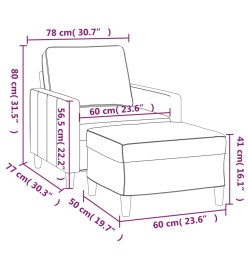 Fauteuil avec repose-pied Gris clair 60 cm Velours