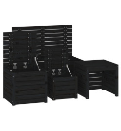 Ensemble de boîtes de jardin 4 pcs noir bois de pin massif