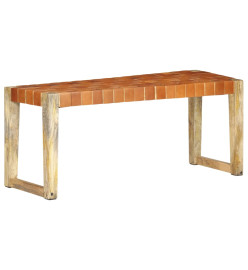 Banc 110 cm Marron Cuir véritable et bois de manguier massif