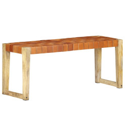 Banc 110 cm Marron Cuir véritable et bois de manguier massif