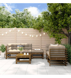 Salon de jardin 6 pcs Marron miel Bois de pin massif